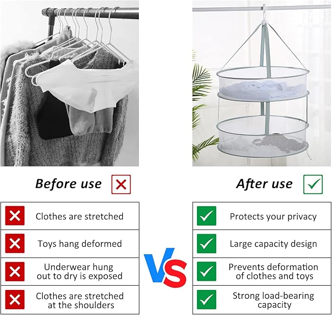 AUTODECO 2 Pack 2-Tier & 3-Tier Folding Mesh Clothes Hanging Dryer, Sweater Drying Rack, Large Laundry Drying Rack, Lay fold Flat Dry Hanger, Mesh Clothes Hanging Dryer - M(2Tier)+XL(3Tier)