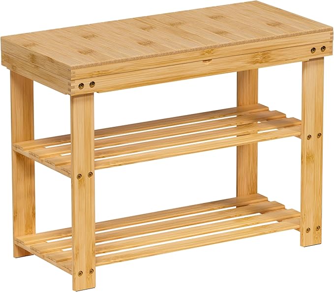 Zhuoyue Bamboo Shoe Rack Wood Bench with Storage Shelf for Entryway Small Space Organizer Indoor Outdoor Use
