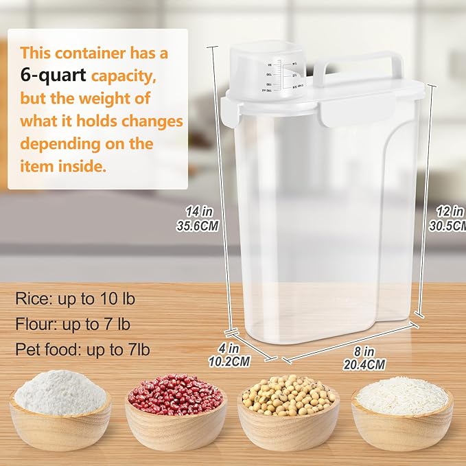 Dog Cat Food Storage Container, 5-7 Lbs Airtight Pet Food Storage Container with Easy-Pouring Spout and Portable Handle, Bird Seed Dispenser, Kitchen Organizer for Rice Cereal Flour -White-NeatNest