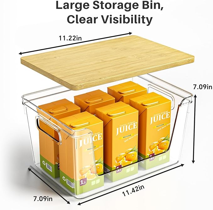 2 Set Pantry Organizer and Stackable Storage Kitchen,Sturdy and Durable Storage Basket for Potato, Onion, Garlic, Fruit, Vegetable, Produce, Clear Plastic Storage with Lid&Handle