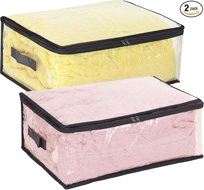 Fixwal 2pcs Small Comforter Storage Bags with Zipper 35L Capacity, Clear Plastic Closet Storage and Organizers for Clothing Sweaters Bedding Blankets-NeatNest