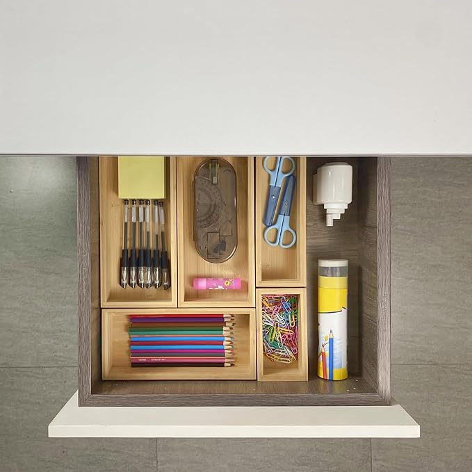 bamboo drawer organizer Set,expandable drawer dividers,wooden storage organizers,large trays for kitchen, bathroom,flatware,Tea Bag Organizer (2 X 5PCS Natural)-NeatNest