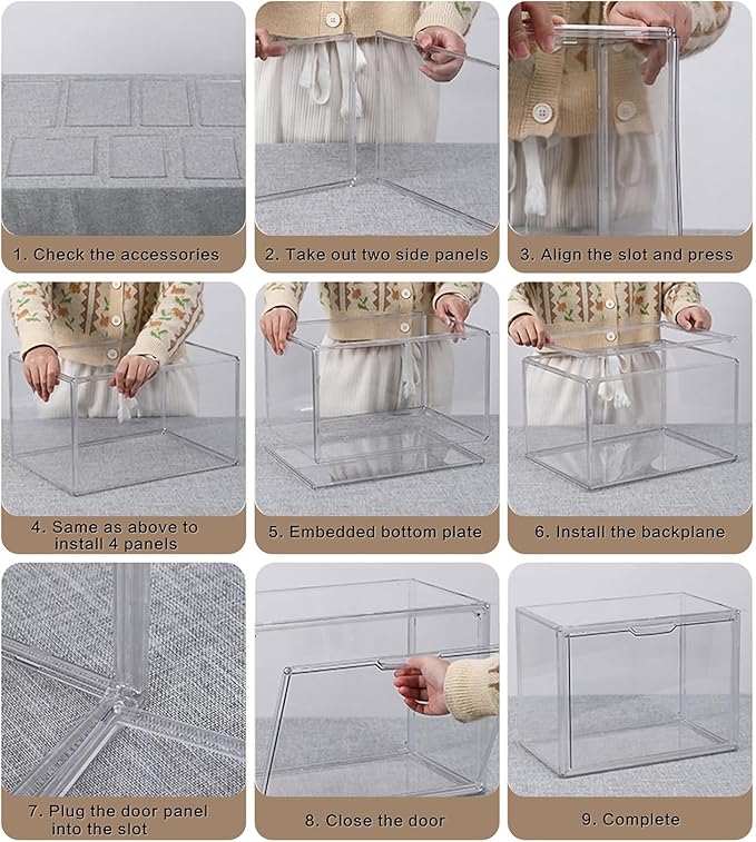 Clear Stackable Plastic Storage Bins with Lid, Dustproof Display Cases, Extra Large Figures Collectibles Showcase, Boot & Shoe Boxes, Helmet Protection Organizer (Transparent, XL-3 Pack)-NeatNest