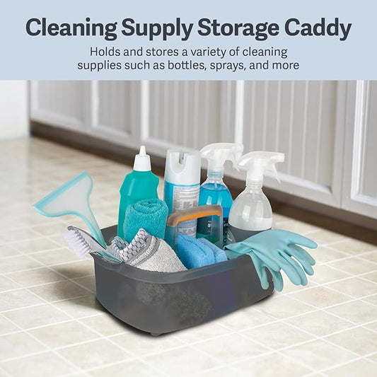 Casabella Plastic Multipurpose Cleaning Storage Caddy with Handle, 1.85 Gallon, Gray and Orange-NeatNest