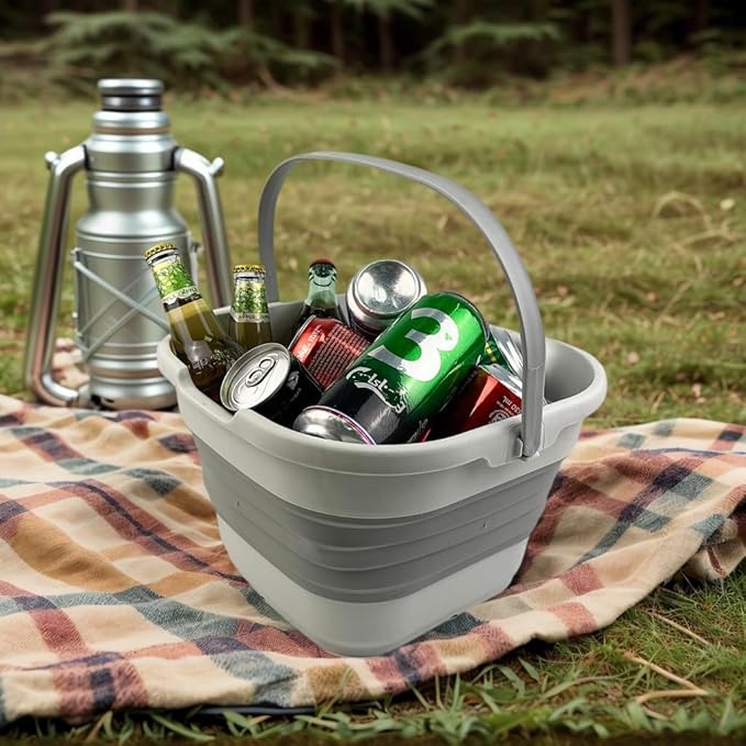 SAMMART 9.5L (2.5 Gallon) Collapsible Rectangular Handy Basket/Bucket (Grey)-NeatNest