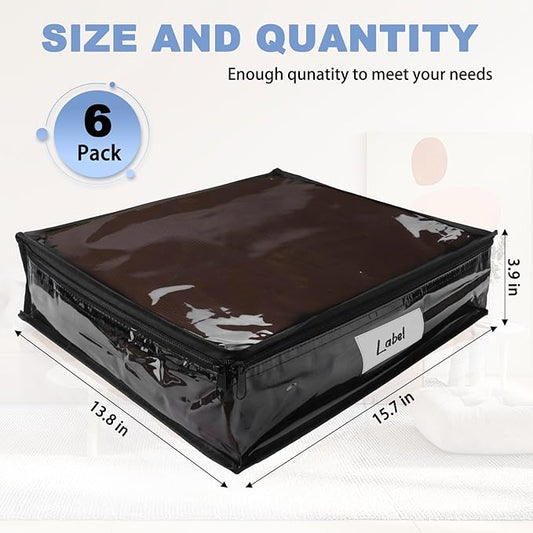Clear Zippered Storage Bags Plastic Sweater Storage Bags with Zipper 6 Packs Clothing Organizer for Blankets Linen Sweater Bed Sheet Quilt Clothes Pillow (15.7 x 13.8 x 3.9 Inch, Black)-NeatNest
