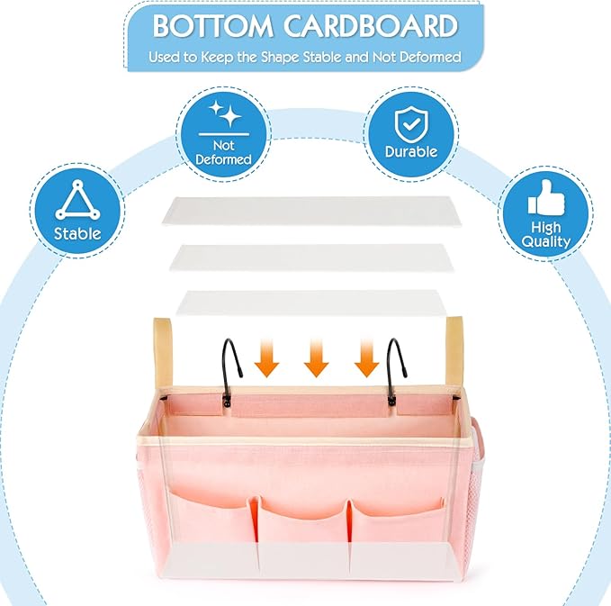Bedside Storage Caddy/Bedside Hanging Storage Bag for Headboards Bunk Beds Dorm Rooms Book Phone Magazine Holder (New Pink)-NeatNest