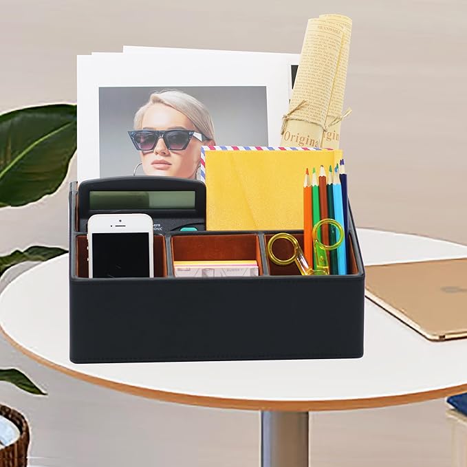 Desk Organizer, Mail Organizer Countertop, Bills Organizer, Mail Sorters, Magazine Holder, Desk Organizer and Accessories for Office Supplies, Brown, Black-NeatNest