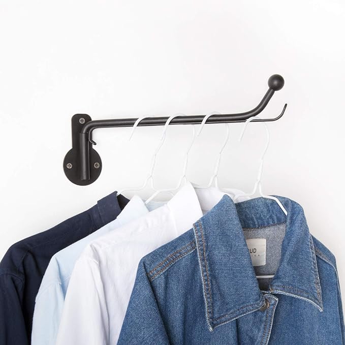 Mkono Wall Mounted Drying Rack Laundry Clothes Hanger with Swing Arm Space Saving Metal Hanging Valet Rod for Laundry Closet Organizer Bathroom Bedroom, 2 Pack, Black