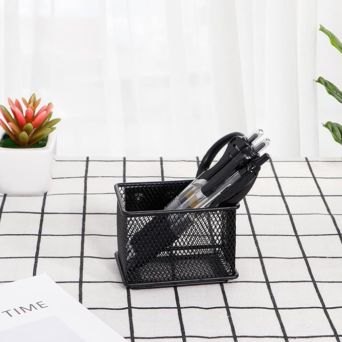 Black Basket Set of 4, Magnetic Pen Holder for Refrigerator, Heavy Duty Baskets, Holder for Locker Whiteboard Office, 3.42'' 2.36'' 2.55''-NeatNest