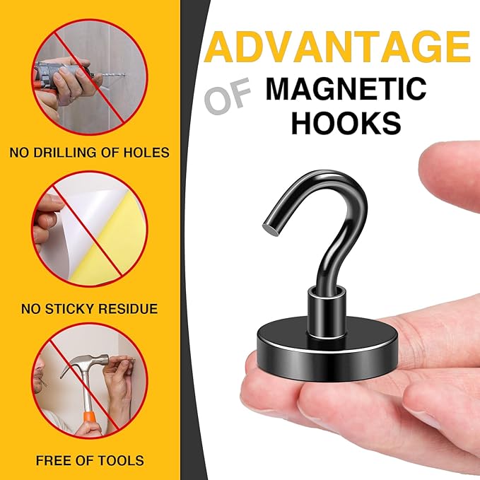 DIYMAG Black Magnetic Hooks, 118 LB Heavy Duty Strong Magnet with Hooks, Strong Rare Earth Neodymium Magnet Hooks for Hanging, Magnetic Hanger for Curtain, Home, Kitchen, Workplace, 20 Packs-NeatNest