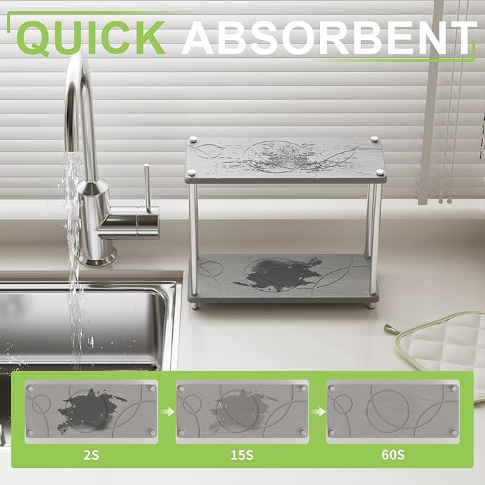 Bathroom Countertop Organizer Water Absorbing Stone Bathroom Organizer 2 Tier Skincare Organizer with Perfume & Makeup