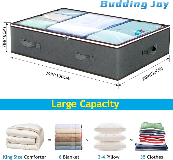 90L Under Bed Storage Containers, Large Capacity Underbed Storage Bags Organizer, Thick Fabric Storage Bins with Clear Window and Reinforced Handles for Blanket Comforter Bedding Clothes, 8 Pack-NeatNest
