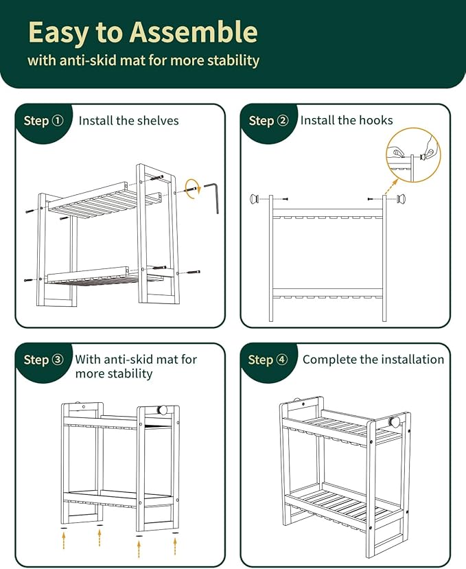 Countertop Organizer, Bamboo Spice Rack Organizer for Pantry, 2 Tier Kitchen Counter Shelf, Coffee Station Organizer,Teak-NeatNest
