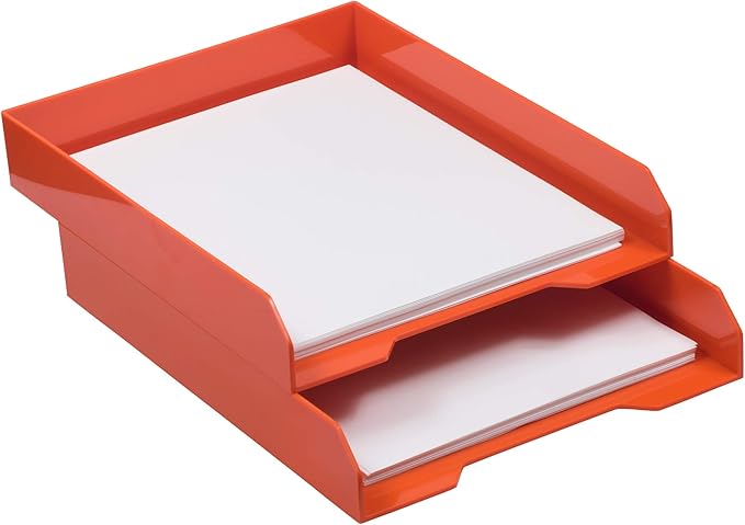 JAM PAPER Stackable Paper Trays - Orange - Desktop Document, Letter, & File Organizer Tray - Sold Individually-NeatNest