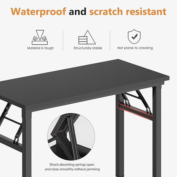 DlandHome Computer Desk Folding Table 39.4 inches Writing Desk for Small Space Study Table Laptop Desk No Assembly Required Black&Black-NeatNest