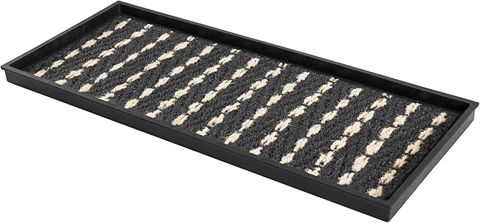 Anji Mountain AMB0BT3F-008 Black Rubber Boot/Shoe Tray with Coir, Fits 3 Pair (34.5" Wide), Gray & Ivory Insert