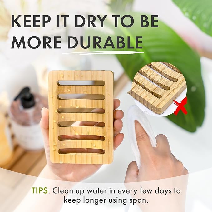 AmazerBath Soap Holder Soap Dish, Bamboo Soap Dish, 2 Pack Wood Bar Soap Holder for Shower, Trays Self Draining, Soap Saver for Shower, Bathroom, Kitchen(Natural Color)-NeatNest