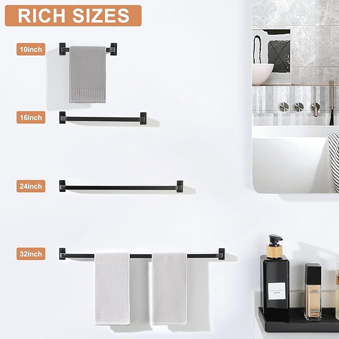 Bathroom Towel Bar, 24 inch Towel Racks for Bathroom Wall Mounted, SUS304 Stainless Steel Heavy Duty Towel Holder Bathroom Accessories Modern Home Decor, Matte Black Finished