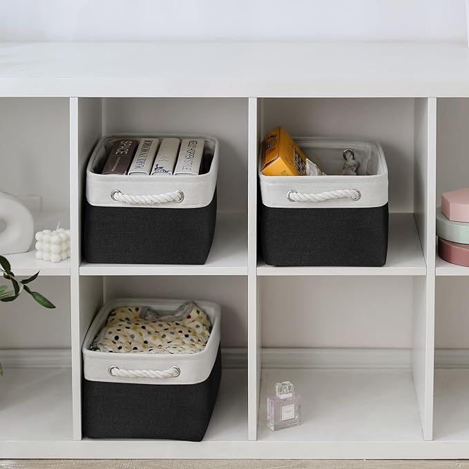TheWarmHome Storage Bins for Shelves - 1 Pack 13.8x9.7x6.7 inch Storage Basket for Organizing for Closet Organizer Cubes Laundry Cloth Nursery (White & Black)-NeatNest