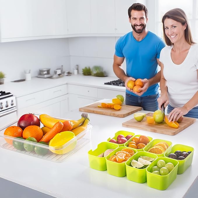 Divided Serving Tray with Lid and Handle - Snackle Box Charcuterie Container for Portable Snack Platters Organizer for Candy, Fruits, Nuts, Snacks - Perfect for Party, Entertaining, Green-NeatNest