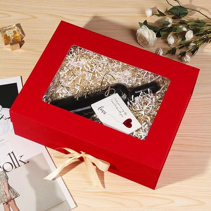 3 Pcs Red Extra Large Gift Box for Presents with Ribbon 16.5x13x5.3 Inches Clear Gift Box with Window Magnetic Closure Gift Boxes with Lids-NeatNest