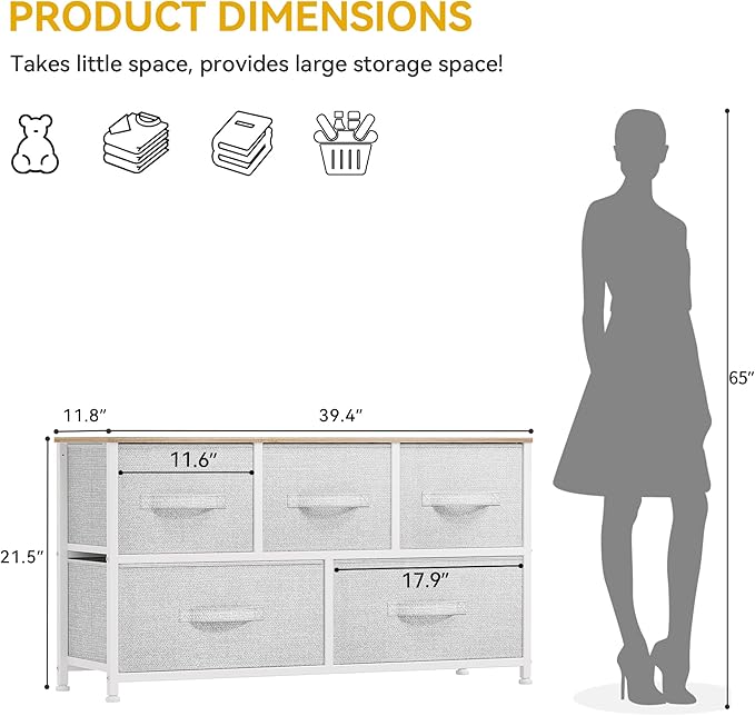 DWVO 5 Dresser for Bedroom, Storage Dresser with 5 Drawers, Wide Storage Tower, Chest of Drawers for Closet, Living Room-NeatNest