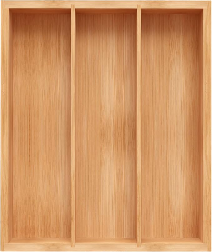Bamboo Utensil Drawer Organizer, Silverware Tray Organizer, Kitchen Drawer Organizer for Flatware Cutlery, (Natural, 3 Slots)-NeatNest
