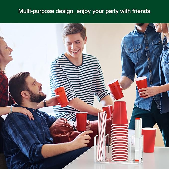 Cup Holder with Slot Mark Your Cup, Party Dispenser Acrylic Cup Organizer and Bar Counter Decor, Clear-NeatNest
