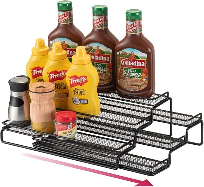 GONGSHI Spice Rack Organizer for Cabinet, Pantry and Countertop, 3 Tier Expandable Seasoning Shelf, Chrome-NeatNest