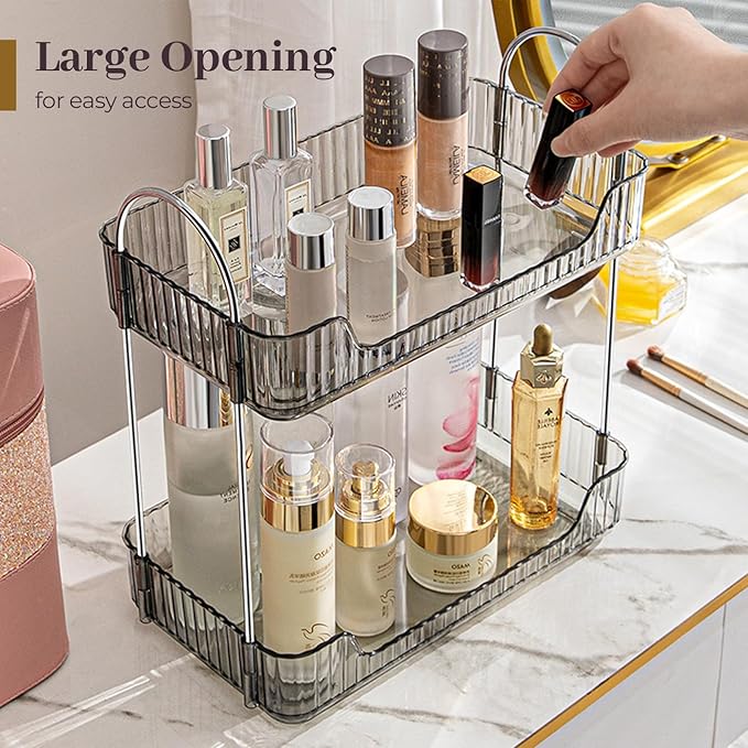 Aveniee Bathroom Counter Organizer Countertop, Makeup Perfume Shelf Storage, 2 Tier Skincare Cosmetic Tray for Dresser Vanity - Grey-NeatNest