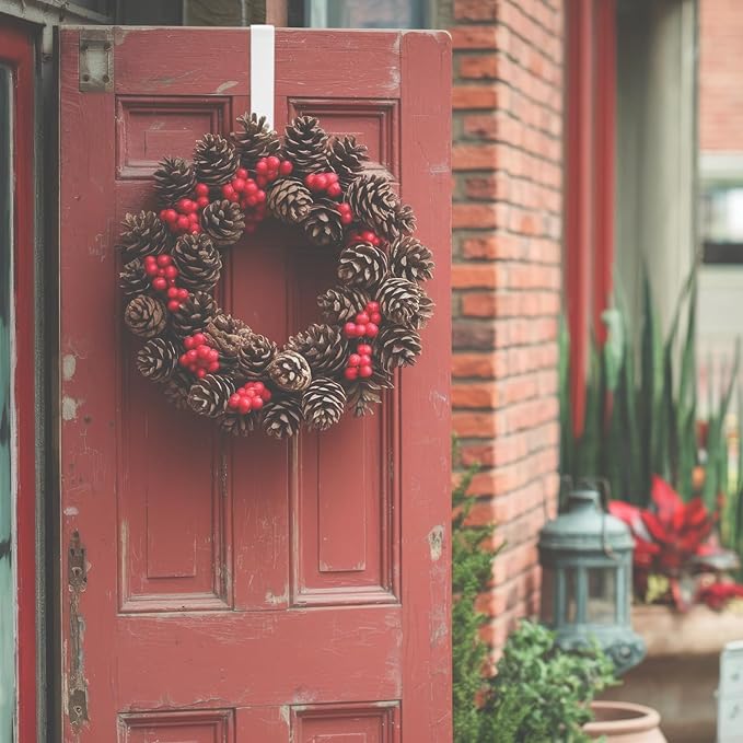 12 & 8 Inch Heavy Duty Wreath Hooks 4 Pack - Holds 50 lbs! No Drill Storm Door Hangers, Steel Over Door Hooks for Giant Christmas Decor, Fits Door Tops 1"-2.2" Thick(White)