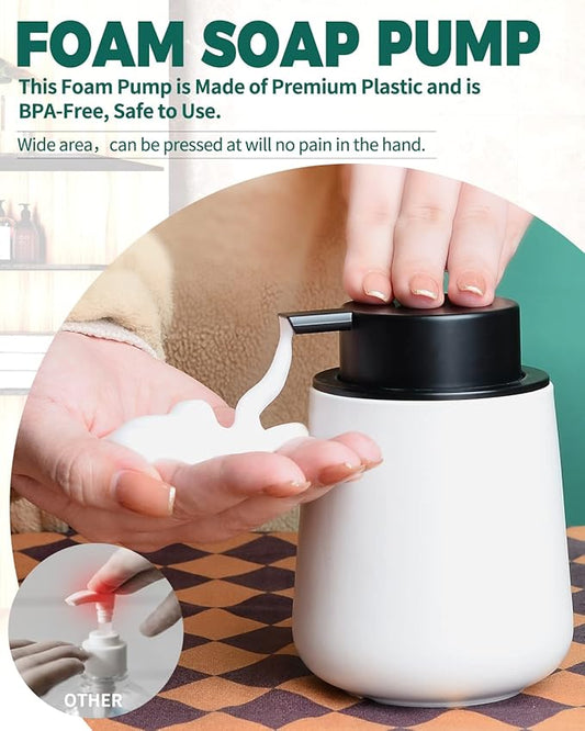 Bosilunlife Foam Soap Dispenser - 12Oz Matte White Ceramic Foaming Hand Soap Dispenser for Bathroom Refillable Liquid Kitchen Dish Hand Wash Dispenser Modern-NeatNest