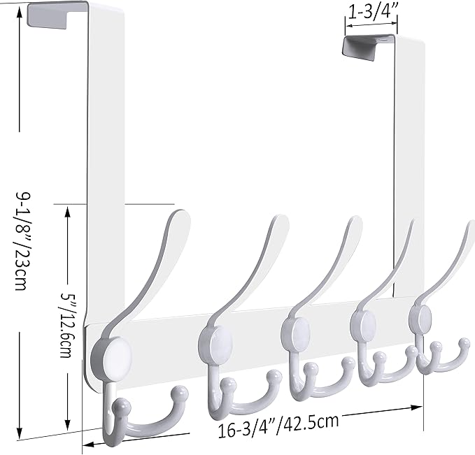 WEBI Over The Door Hooks Door Hanger Hook Rack with 5 Tri Hooks for Hanging,Over The Door Towel Rack Towel Hanger Door Coat Hanger Over Door Coat Rack Behind Back of Bathroom,White
