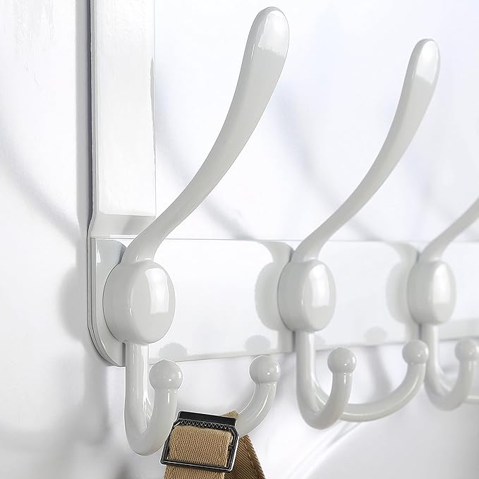 Dseap Over The Door Hook Hanger - 5 Tri Hooks, Heavy Duty Over The Door Towel Rack Coat Rack for Clothes Jacket, Hat Towel, White