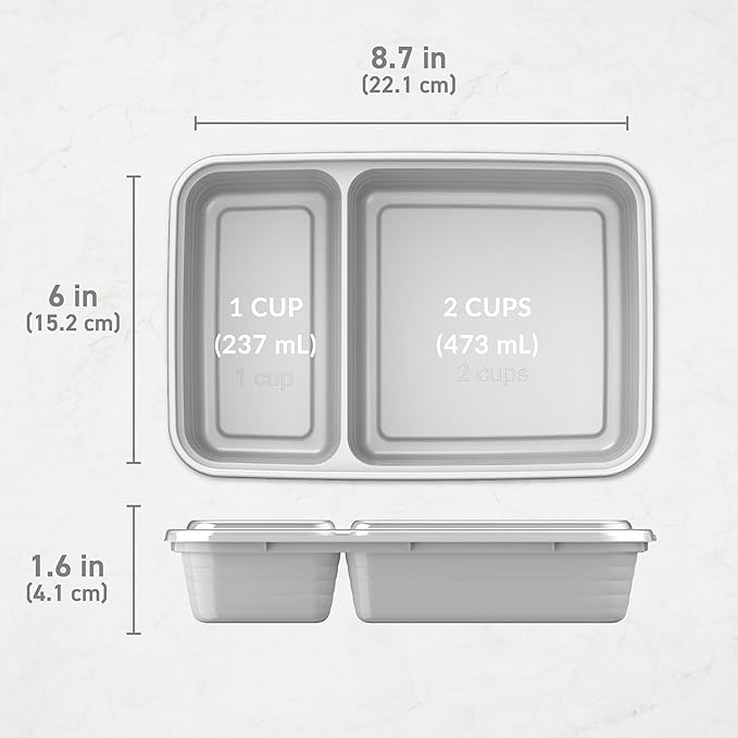 Bentgo 20-Piece Lightweight, Durable, Reusable BPA-Free 2-Compartment Containers - Microwave, Freezer, Dishwasher Safe - Silver-NeatNest