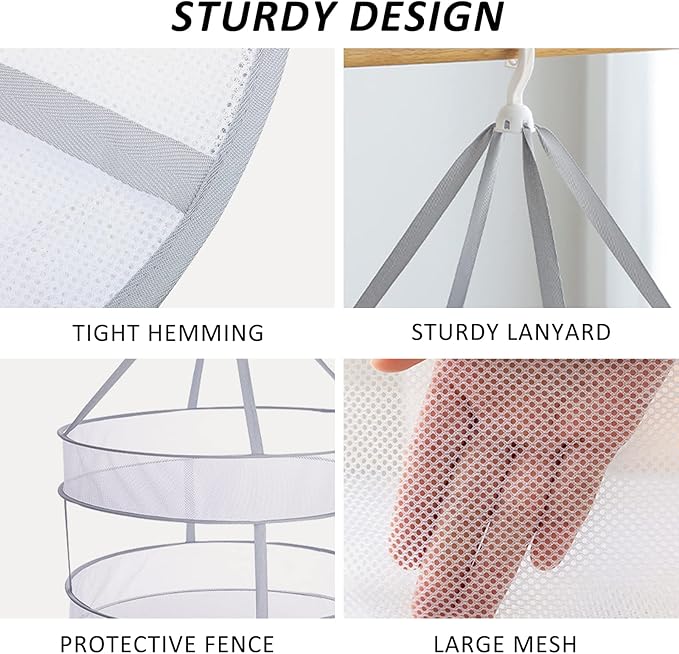 AUTODECO 2-Tier Folding Mesh Clothes Hanging Dryer, Sweater Drying Rack, Large Laundry Drying Rack, Lay fold Flat Dry Hanger, Mesh Clothes Hanging Dryer - L(2Tier)