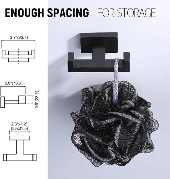 Double Bathroom Towel Hook for Wall Mounted - Oil Rubbed Bronze Modern Towel Holder - Heavy Duty Coat Robe Hooks for Wall - Stainless Steel Shower Towel Hanger