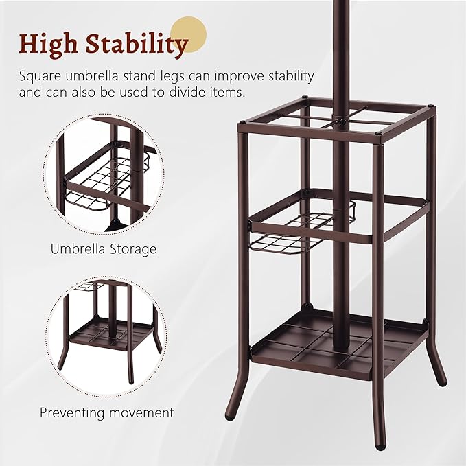 FAVOOSTY Coat Rack Freestanding,Coat Rack Stand with Umbrella Holder,Metal Coat Tree with 12 Hooks,Tree Clothes Hat for Entryway, Hallway, Bedroom, Living Room & Office -Brown-NeatNest