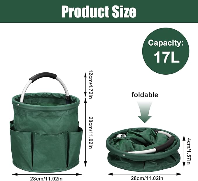 Qivine 17L Cleaning Caddy with Handle, Cleaning Supply Caddy Foldable Cleaning Caddy Cleaning Products Organizers Portable Cleaning Bucket Organiser for Storing Towels (Green)