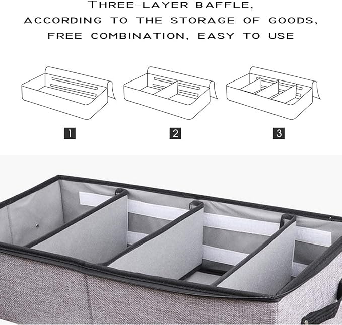 AARAINBOW 2 Packs Foldable Under Bed Clothes Organizer with Lids, Underbed Storage Container with Adjustable Dividers, UnderBed Storage Bins with Handles and Clear Window (Gray+Light Gray)-NeatNest