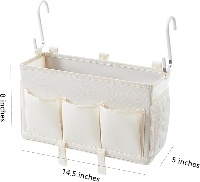 Bedside Storage Organizer, White Bedside Caddy Organizer - With Hooks and Multiple Pockets, a Clever Storage Solution for Books, Magazines, and More, 2 Pack-NeatNest