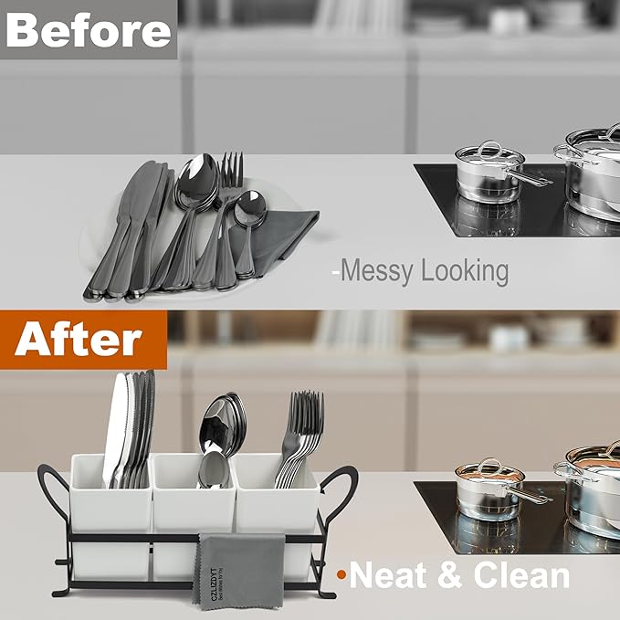 Cutlery Holder with Drain Holes, Silverware Caddy for Party Countertop, 3pcs Bins Set Utensil Holders for Spoon and Fork, White-NeatNest