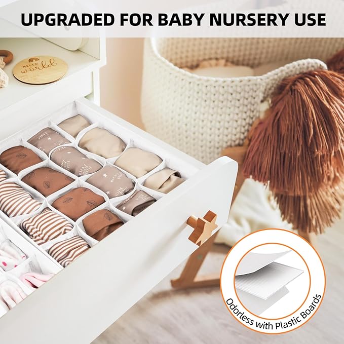 Criusia Drawer Organizer - 6 Set Clothes Organizer for Closet & Bedroom - 90 Cells Bins for Sock, Underwear, Bra, Baby Clothes - Washable & 10xDurable than Non-Woven Fabric (White)-NeatNest