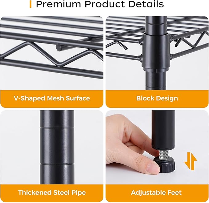 Homeiju 4 Tier Shelving Unit,Heavy-Duty Height Adjustable Storage Rack 1300 LBS Capacity with Adjustable Feet ,Metal Storage Shelves Wire Shelf for Kitchen Garage Laundry ,13.77"D x 35.43"W x 54.33"H