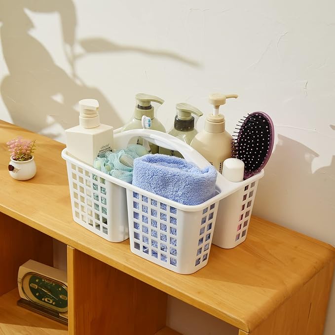 Haundry Plastic Shower Caddy Basket with 3 Compartments, Portable Divided Cleaning Supply Storage Organizer with Handle (Black)-NeatNest