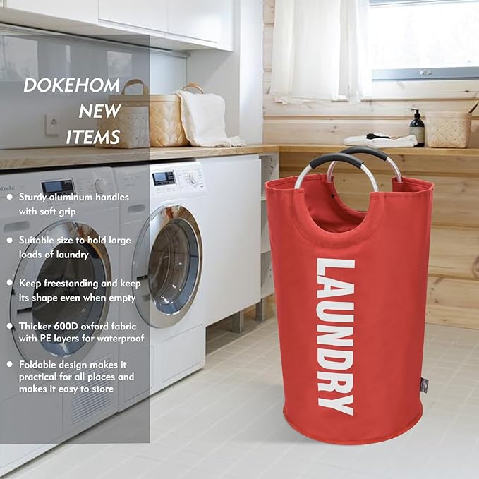 DOKEHOM 125L X-Large Collapsible Washing Laundry Basket Bag (7 Colors) for Bedroom, Fabric (Red, XL)-NeatNest