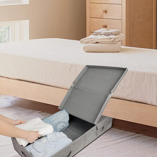 DAYARD Underbed Storage Container Bins with Lids, Under Bed Storage Organizer with Sturdy Handles Sidewalls Bottom, Foldable Clothes Bag (Set of 2) Large, Grey-NeatNest