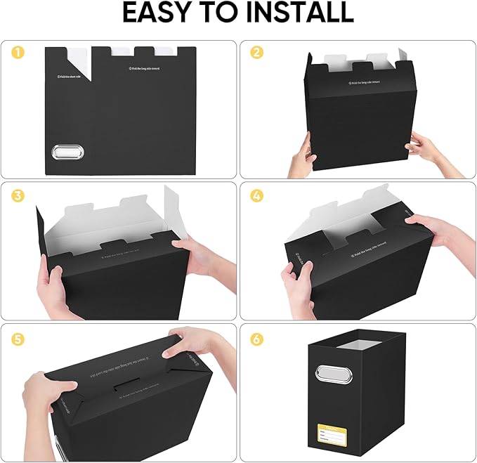 BALEINE File Organizer Box, Cardboard File Folder Organizer with Handle for Letter Size, Portable Collapsible Hanging Filing Box for Home Office Document Storage (4 Pack, Black)-NeatNest