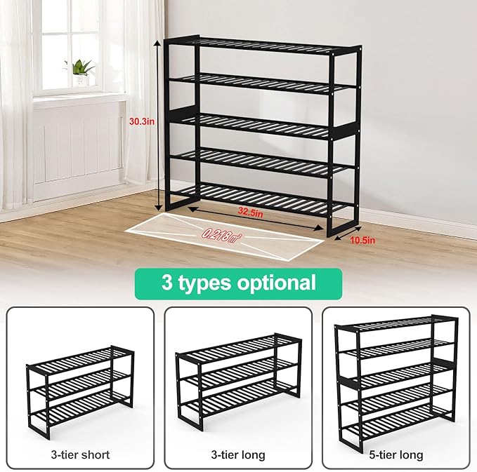 Shoe Rack Bamboo 5 Tier Shoe Organizer, Storage 20-25 Pairs for Closet Entryway, Stackable Large Tall Shoe Shelf Holder Stand Cubby for Door Hallway Bedroom Garage-NeatNest